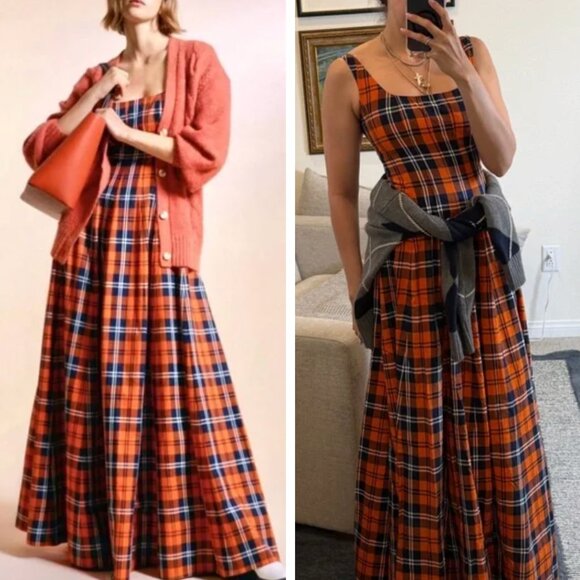 STAUD Wells Maxi Dress - Poppy Plaid Cotton Spring - Picture 2 of 12